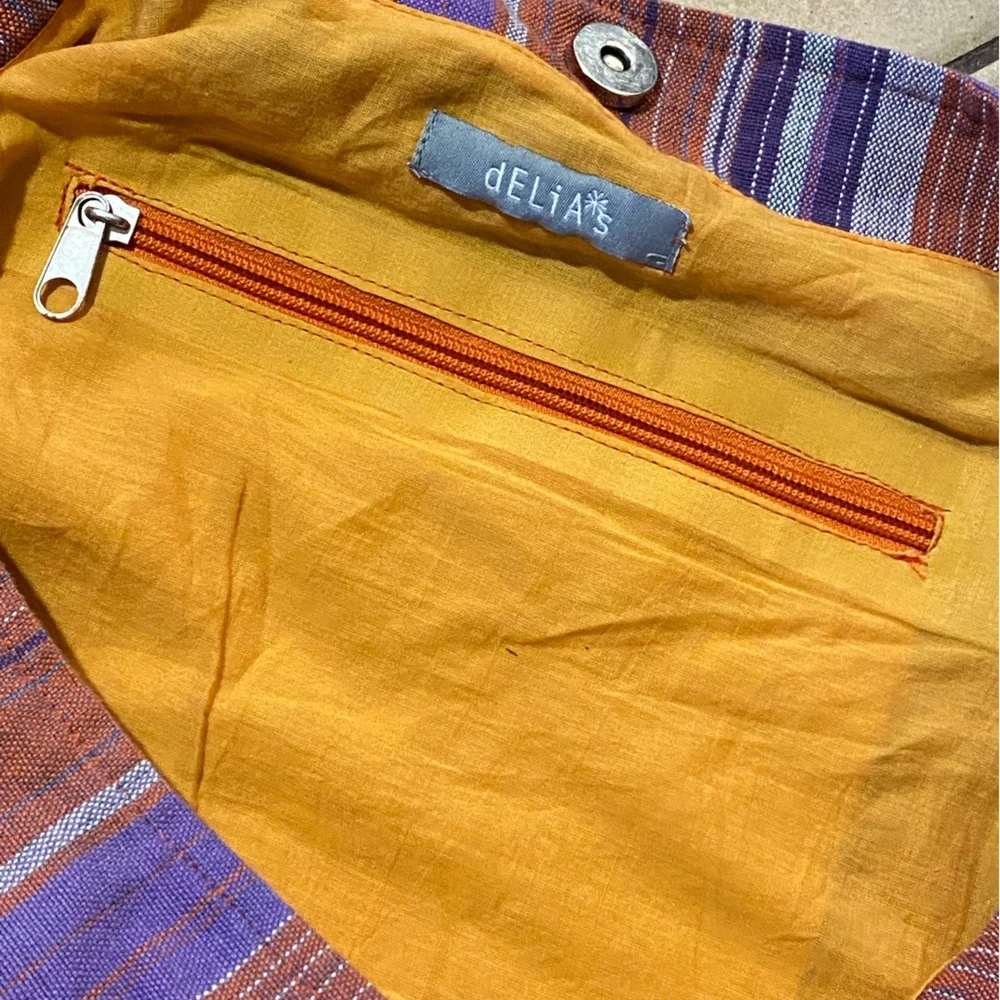 Delia’s Striped Woven Hobo Bag Large Slouchy Purple Coral Boho Beachy Vacation